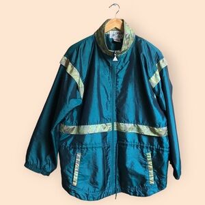 Vintage 80s Casual Isle Green Patterned Retro Windbreaker Jacket Unisex Small